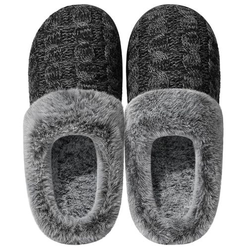 shoeslocker Womens Memory Foam Fuzzy Slippers Knitted House Slippers for Women Comfy Slip-On Warm House Shoes