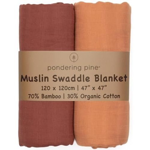 Organic Muslin Swaddle Blanket - Baby Receiving Blankets Neutral - Organic Muslin Solid Color Swaddle Blankets, Earth Tone Collection, XLarge Soft and Breathable, 2 Pack, 47" x 47"