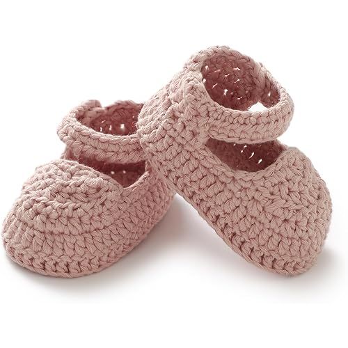 Hadetoto Baby Booties Newborn Baby Mary Jane Shoes Hand Crochet Knit First Walkers Cotton Infant Bootie