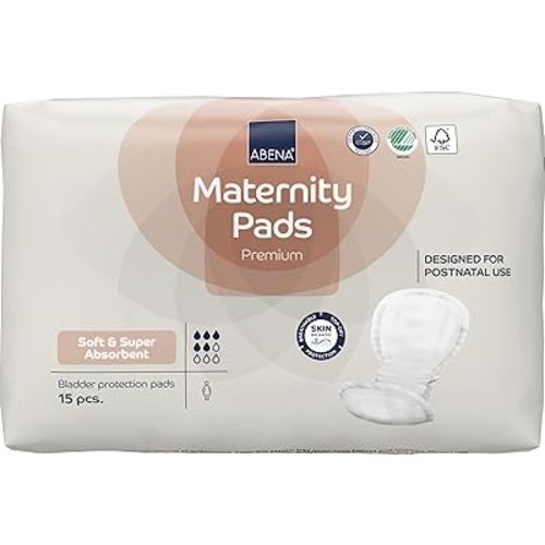 Abena Premium Maternity Pads for Postpartum and After-Delivery Incontinence, Super Absorption, Soft Disposable Pads - 15 Count