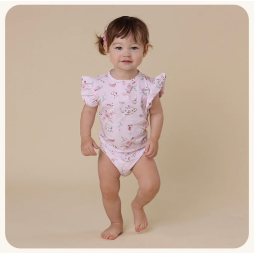 Alice’s Tea Party Short Sleeve Organic Bodysuit | Snuggle Hunny