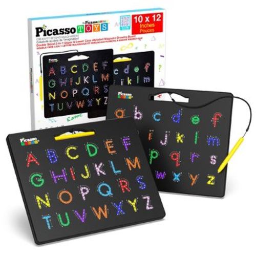 PICASSO-TILES Magnetic Alphabet Board 12x10” Dual-Sided Letter Tracing Pad, Reusable Erasable Writing Tablet, Preschool Learning STEM Toy for Kids