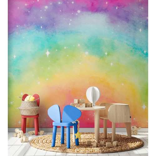 Kids Rainbow Wallpaper Peel & Stick Removable / Unpasted, Watercolor Self Adhesive Vinyl Playroom Wallpaper Nursery Bedroom Wall Mural Art