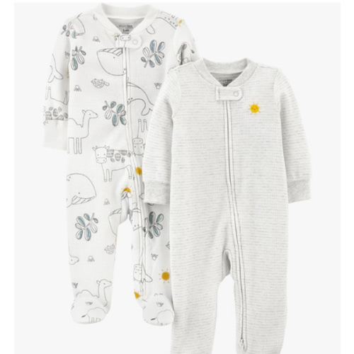 Simple Joys by Carter's unisex-baby 2-way Zip Thermal Footed Sleep and Play, Pack of 2