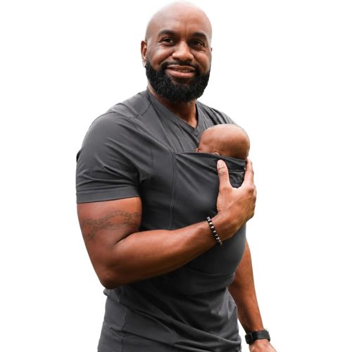 Lalabu The Dad Shirt | Hands-Free Baby Carrier for Dad with Kangaroo Pouch | Engineered for Bonding, Safety, & Comfort for Newborns Up to 15 Lbs. | CPSC Compliant - Simple Gray - XL