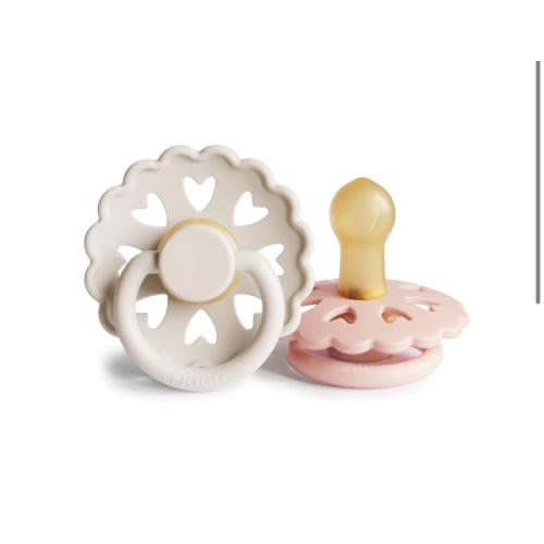 FRIGG Andersen Fairytale Natural Rubber Baby Pacifier | Made in Denmark | BPA-Free (Cream/Blush, 0-6 Months)