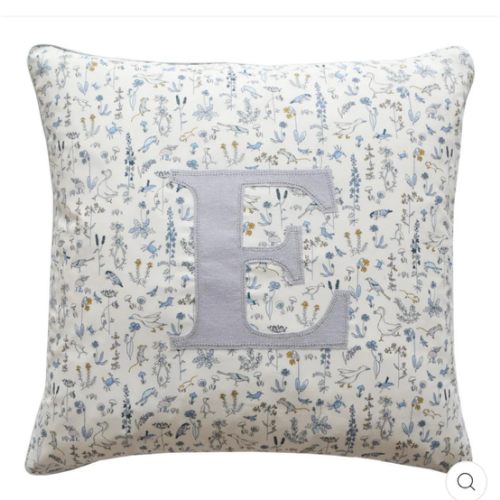 Piped Edge Personalised Cushion made with Liberty Fabric THEO BLUE