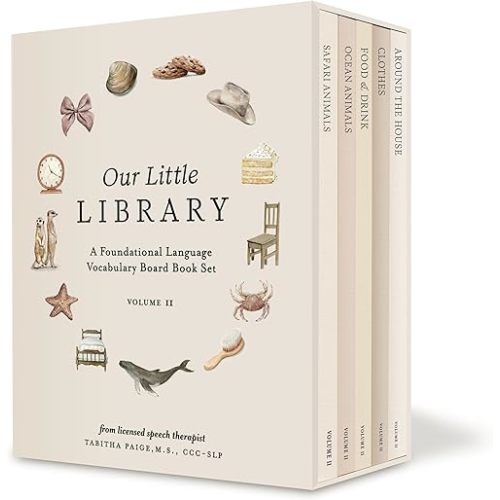 Our Little Library Vol. 2: First 100 Words Board Book Box Set, including Ocean Animals, Safari Animals, Food and Drink, Clothes, and Around the House (Tabitha Paige Children's Book Series) Board book – October 29, 2024