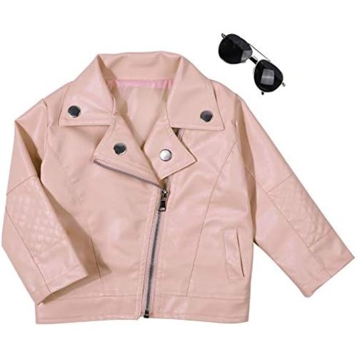 UNIQUEONE Baby Boys Girls Kids Outfits Spring Autumn PU Faux Leather Lapel Jacket Oblique Zipper Outerwear Coat