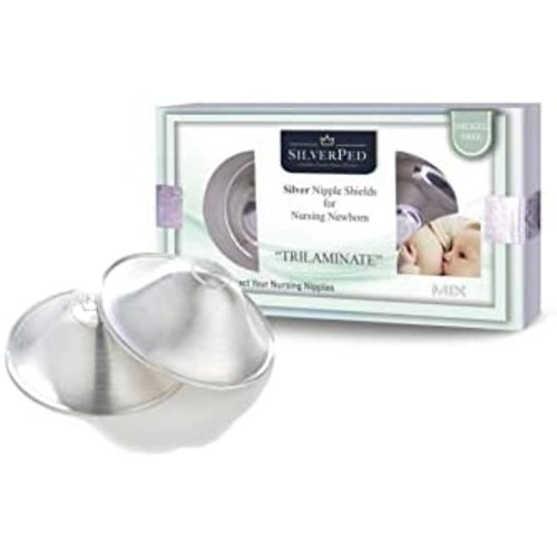 SilverPed Silver Nipple Shield, Soothe and Protect Sore Nipples, Silver Nipple Covers Breastfeeding Newborn, 2 Pieces (Large Trilaminate)