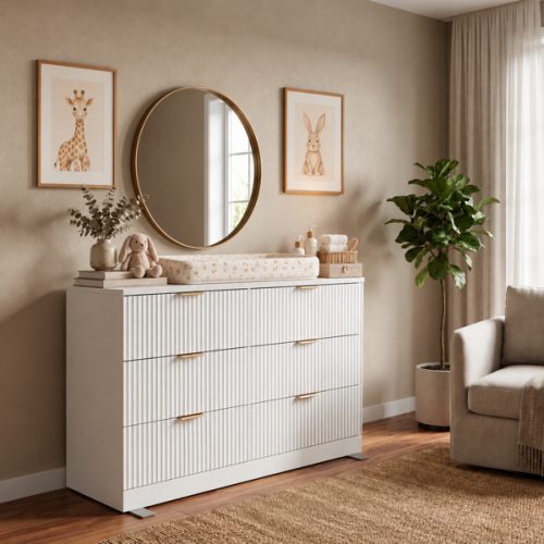MALOL 6 Drawer Fluted Dresser for Bedroom, Modern Wooden Chest of Drawers, Wide Storage Cabinet with Smooth Silent Slides, Anti-Tip, 47" Storage Organizer for Bedroom Living Room, White