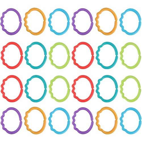 Kisangel 48pcs Baby Rings Links Toy Plastic Baby Teether Rings Colorful Round Clip On Connecting Ring for Rattle Strollers Car Seat Travel Toys Infant Newborns
