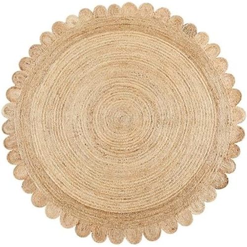 Round Area Floor Scalloped Edge Rug - Hand Woven Reversible Braided Boho Eco Large Circular Jute Area Rugs for Bedroom Kitchen Living Room Farmhouse Home Decor (4 Feet Natural)