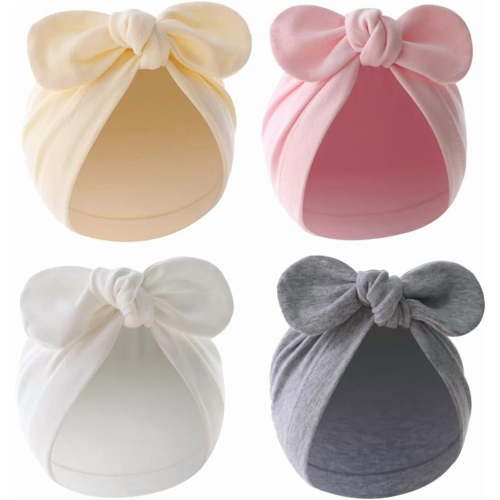 4PCS Newborn Baby Bow Knot Turban Hat Infant Toddler Hospital Hat Cotton Head Wrap Beanie Cap