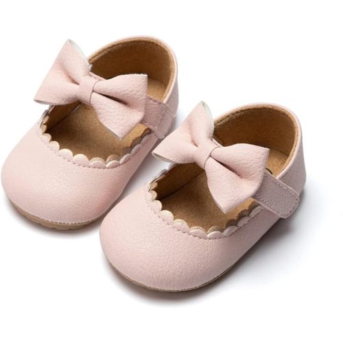 Baby Mary Jane Flats for Girls with Bowknot Cotton Anti Skid Sole Infant First Walker Princess Dress Crib Wedding Shoes