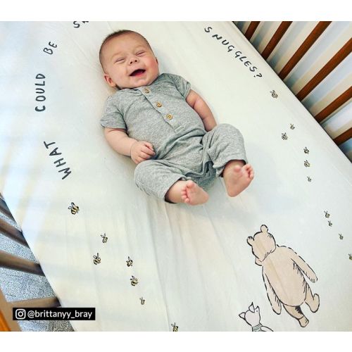 set of 2 - Disney's Winnie the Pooh Picture Perfect Sentiment Organic Cotton Percale Crib Fitted Sheet