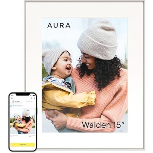Aura Walden 15" WiFi Digital Picture Frame | Wirecutter's Best Digital Frame for Gifting | Send Photos from Your Phone | Quick, Easy Setup in Aura App | Free Unlimited Storage | White Clay