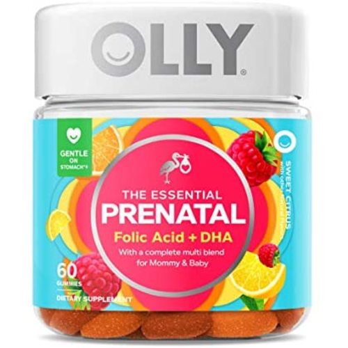 Olly The Essential Prenatal Gummy Multivitamin, 30 Day Supply ( Gummies), Sweet, Folic Acid, Vitamin D, Omega 3 DHA, Chewable Supplement, White Citrus, 60 Count (Pack of 1)