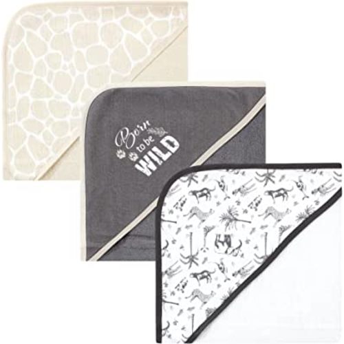 Hudson Baby Unisex Baby Cotton Rich Hooded Towels, Vintage Safari, One Size