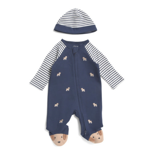 Newborn Boys Embroidered Puppy Footie With Hat | Kids & Baby | T.J.Maxx