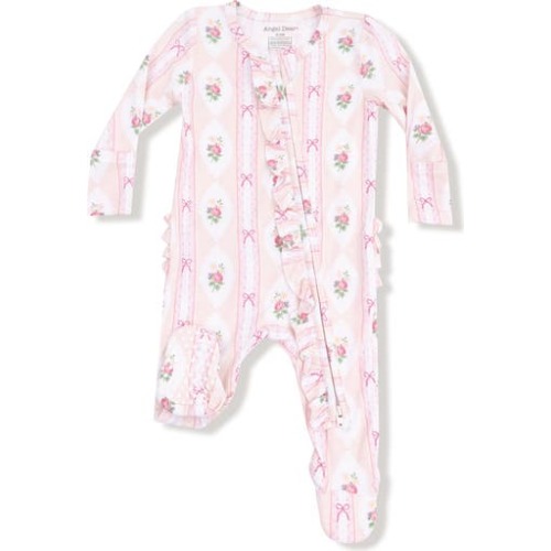 Ogee Lace Floral Print Ruffle Zip Footie, 6-9M