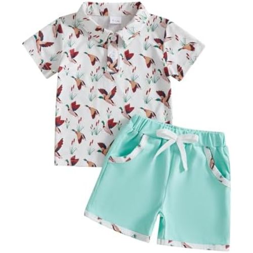 Toddler Baby Boy Girl Mallard Duck Outfits Duck Short Sleeve T Shirts Tops and Shorts Hunting Baby Clothes Set