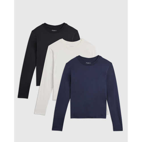 Cotton Modal Relaxed Long Sleeve Tee 3 Pack Bundle in Black