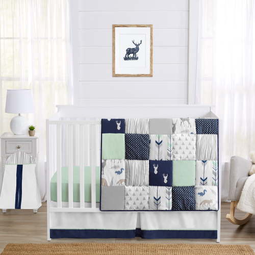 Woodsy Navy Mint Grey 4 Piece Microfiber Crib Bedding Set by Sweet Jojo Designs