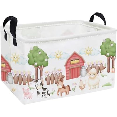 Essme Rectangular Farm Basket,Kids Baskets Empty with Handles,Cute Baskets for Kids Room Decor,Boys and Girls, Gift Basket,(Animal Farm)