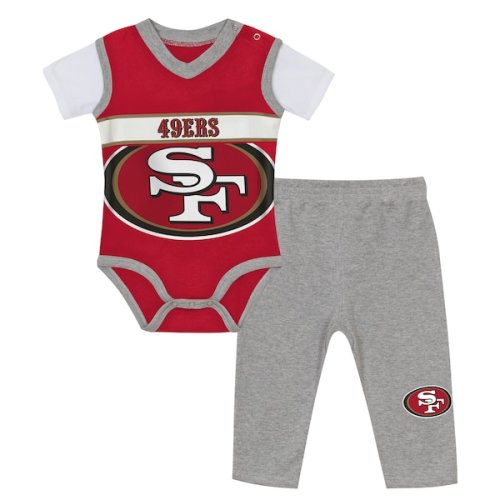 San Francisco 49ers Outerstuff Infant Two-Piece Jersey Bodysuits & Pants Set - Scarlet/Heather Gray