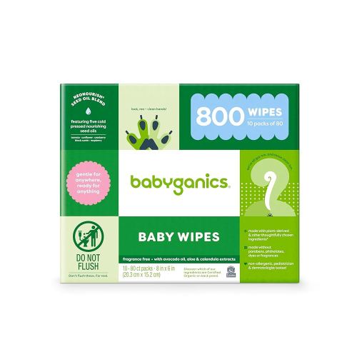 Babyganics Unscented Diaper Wipes, 800 Count, Non-Allergenic and formulated with Plant Derived Ingredients, Packaging May Vary