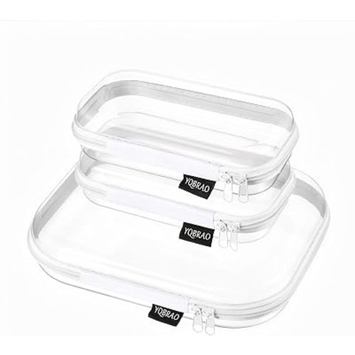 YQBRAO 3 Pack Clear Hard Shell Zipper Case,Rigid Protection Diaper Bag Organizer Pouches, TSA Approved Toiletry Bag with YKK Zippers for Cosmetics, Toys & Electronics