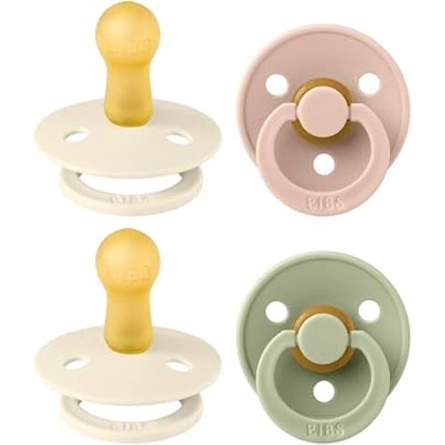 BIBS Colour Soother 4-Pack | BPA Free Dummy Pacifier | Round Nipple | Natural Rubber Latex | Made in Denmark | Size 6-18 Months | Ivory Mix