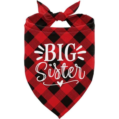 Big Sister Dog Bandana, Dog Bandana, Buffalo Plaid Pet Scarf, Pet Dog Scarf Accessories, Baby Announcement Dog Bandana, Dog Bandana Gift for Small Medium Large, Dog Bandana Pet Scarf (B16)