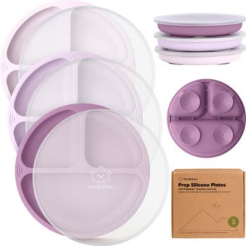 3-Pack Prep Silicone Suction Plates with Lids
