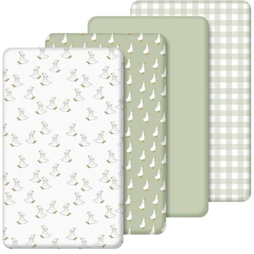 SmoothNovelty 4 Pack Silly Goose Crib Fitted Sheet for Boys Girls, Green