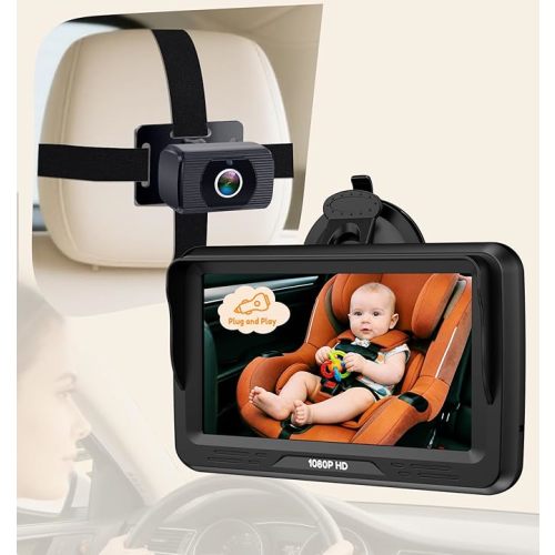 Rohent Baby Car Camera HD 1080P - Rear-Facing Infant Monitor with Night Vision Car Camera for Baby 150° Wide-Angle Lens Anti-Glare Screen Easy Install 360° Adjustable Display