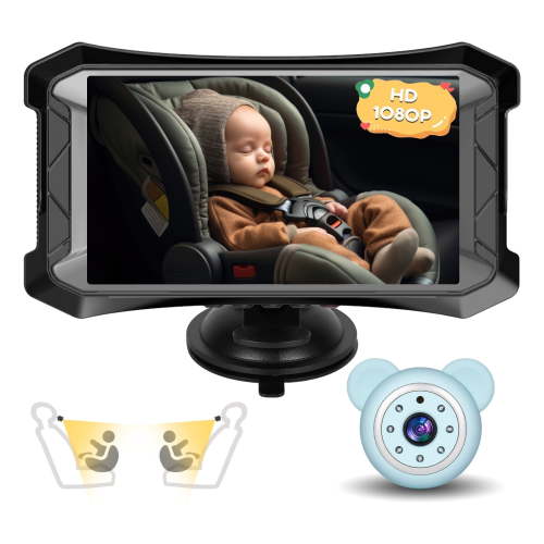 Baby Car Camera 5 inch Monitor for Backseat Simple Installation Carseat Camera with Rear-Facing Infant Monitoring IR Night Vision and 360° Rotatable Baby Car Monitor for Children(Blue)
