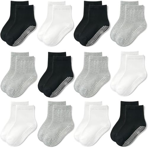 GRPSKCOS Baby Socks Non Slip 12 Pairs Toddler Anti Skid Socks for 0-7 Years Infants Little Kids Boys Girls