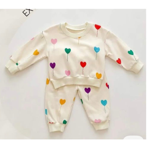 Baby Girl 2pcs Balloon Print Sweatshirt and Sweatpants Set