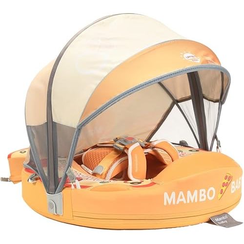 Mambobaby Float with Canopy Baby Pool Floats Non Inflatable for Swimming Baby Swim Float Safety Swim Tranier Upgraded Tail Solid Pool Float for Infant Toddler 3-24 Months, Pizza