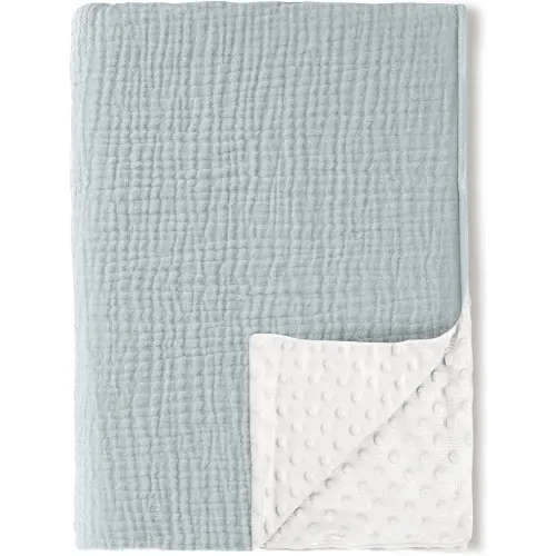 Konssy Baby Blankets for Unisex Boys Girls, Super Soft Nursery Minky Blankets with Muslin Cotton Front and Dotted Fleece Backing, Printed Bed Throws Newborn
