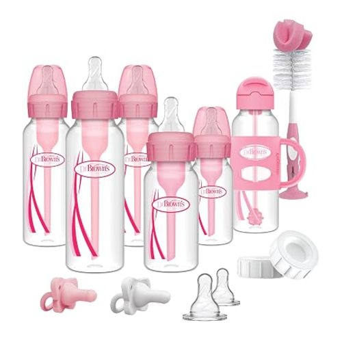 Dr. Brown's Anti-Colic Options+ Narrow and Sippy Straw Bottle Gift Set, 0m+