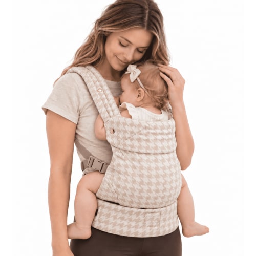 Lujifo Ergonomic Baby Carrier, Cotton-Linen Houndstooth, Khaki