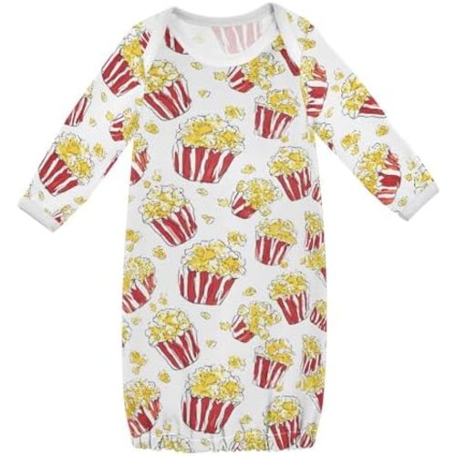 Baby Girls Boys Sleeper Gown Popcorn Buckets Long Sleeve Nightgown for Newborn 0-12 Months