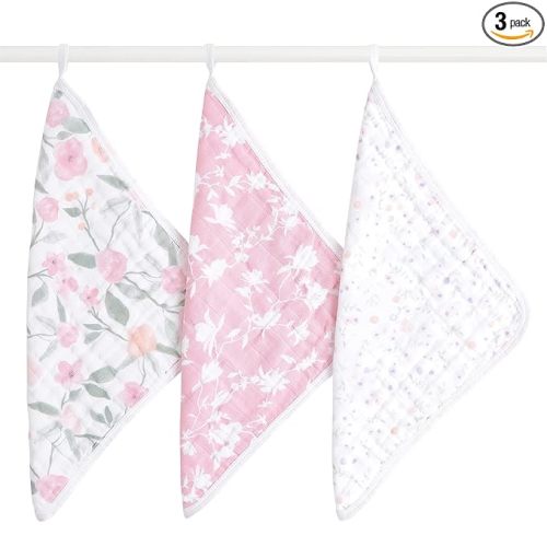 aden + anais Boutique Oversized Washcloth 3-Pack, Super Soft 100% Cotton Muslin, Gentle on Skin, 3 Absorbent 12x12 Layers, Softer with Every Use, Perfect for Babies, Infants, Toddlers, Ma Fleur