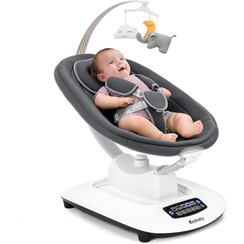 Ezebaby Electric Baby Swing for Infants with 5 Unique Motions, 5 Speeds, Lullabies, Bluetooth Enabled, Smart Baby Swings for Newborn with 5-Point Harness & Remote Control for 0-9 Months, Grey