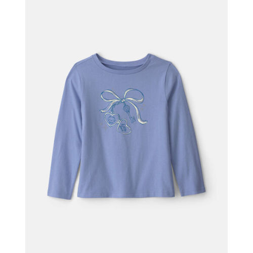 Girls Bow Keychain Long-Sleeve Graphic Tee - Purple | Carter's (Small)