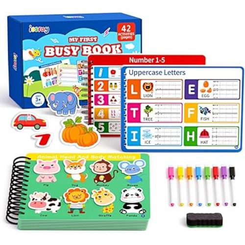 Busy Book for Toddlers 3-5, Montessori Preschool Learning Activities, Velcro Activity Book for Kids, Pre-K Sensory Educational Toys for Autism, Screen-Free Birthday Gift 3 4 5 Boys Girls (42 Pages)