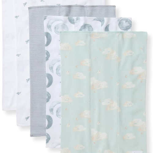 Burts Bees Baby Infant Burp Cloths, 100% Organic Cotton Extra Absorbent Soft Fabric Drool Cloths, 5-Pack Newborn Must-Have Essential Large Burping Cloths, One Size 17 x 11.75 Inches